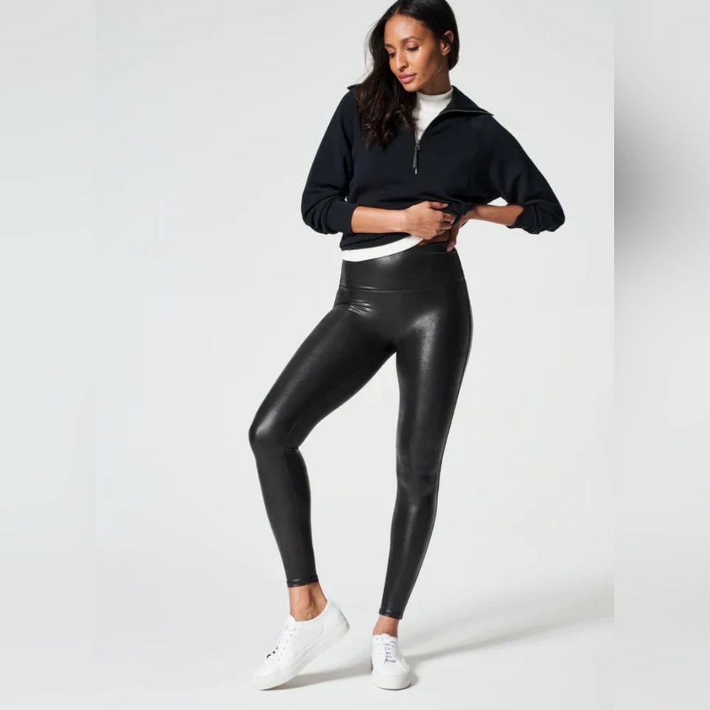 ​SPANX Black Faux Leather Leggings Petite Small